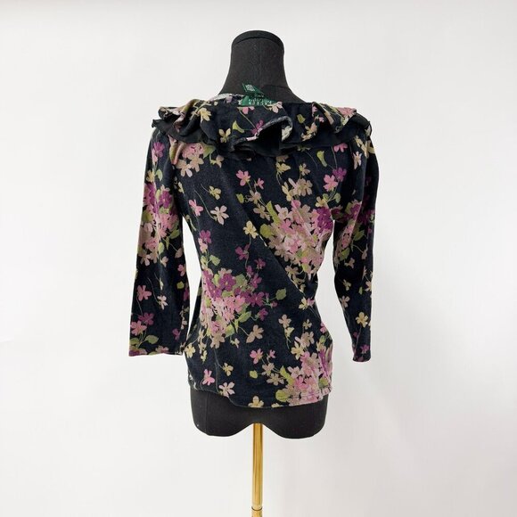 RALPH LAUREN RUFFLE TOP BLACK AND FLROAL PRINT - Picture 6 of 6